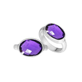 Handmade sterling silver oval bezel double stone ring with Amethyst Quartz